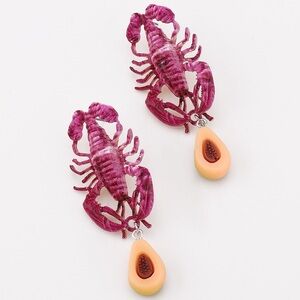 Pink Lobster Earrings with Peach Accents